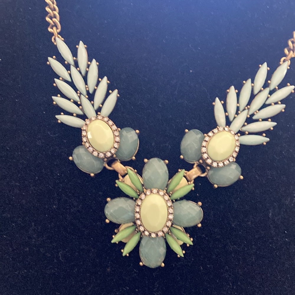 J Crew Floral Mint Statement Necklace